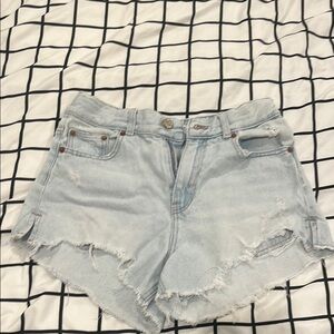 Light Blue Distressed Denim Shorts